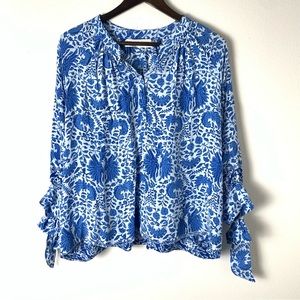 Natalie Martin SILK Blue and White Blouse top XS